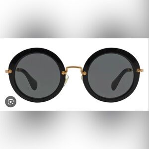 Miu Miu 13NS Black and Gold Round Sunglasses